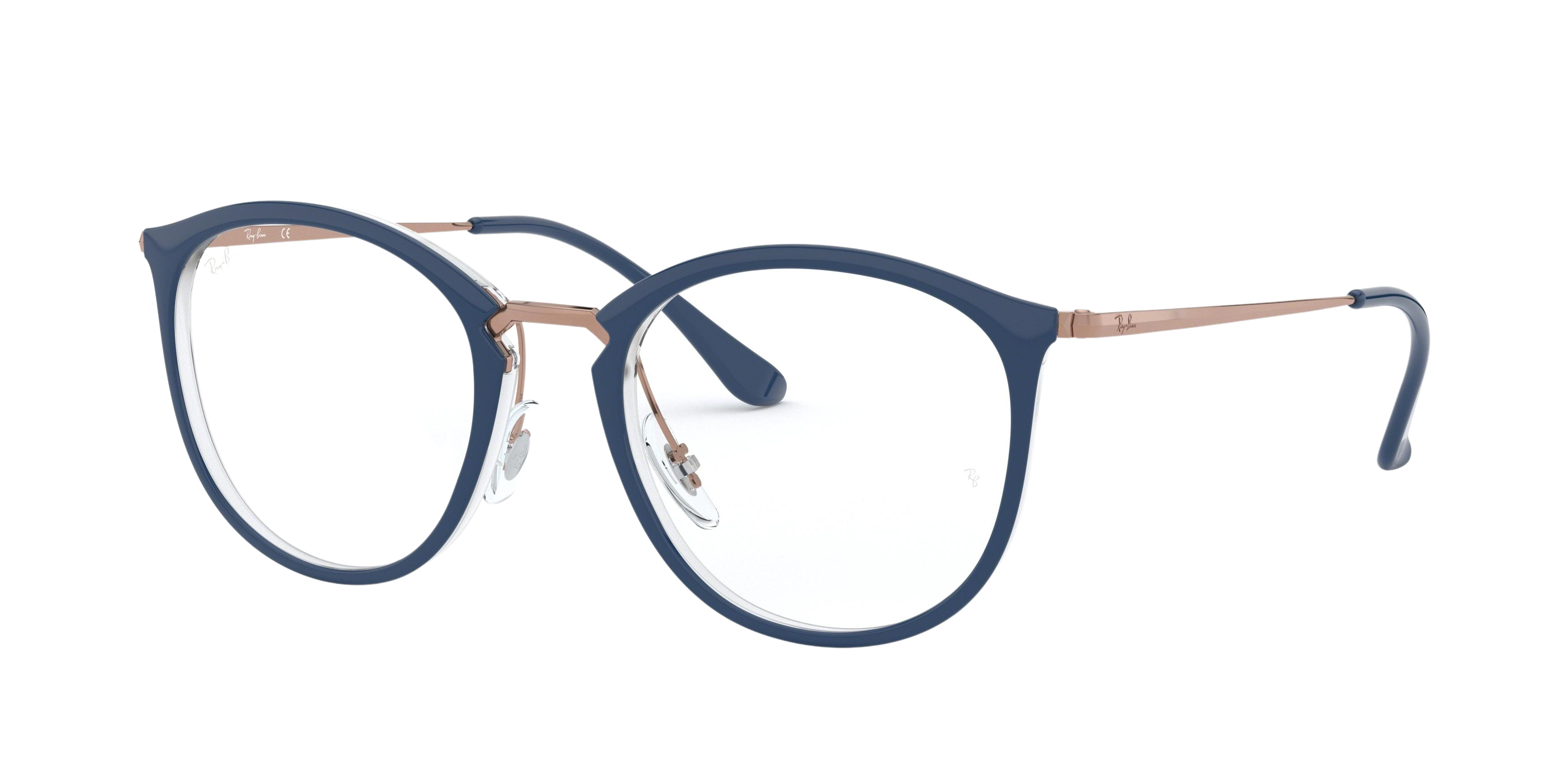Ray-Ban RX7140 round eyeglasses in Transparent on Top Blue