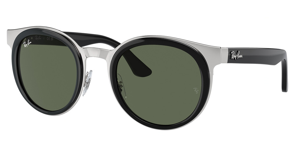 Ray-Ban RB3710 BONNIE round sunglasses in Black on Silver/Dark Green