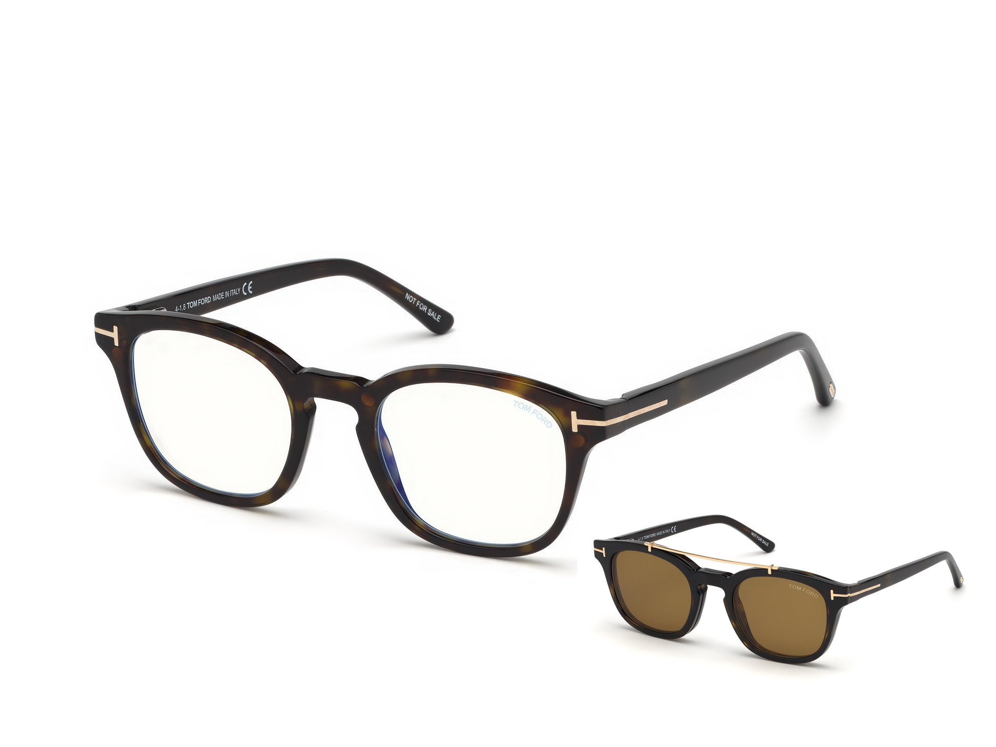 Shiny Dark Havana/ Blue Block Lenses, Brown Clip-On Lenses