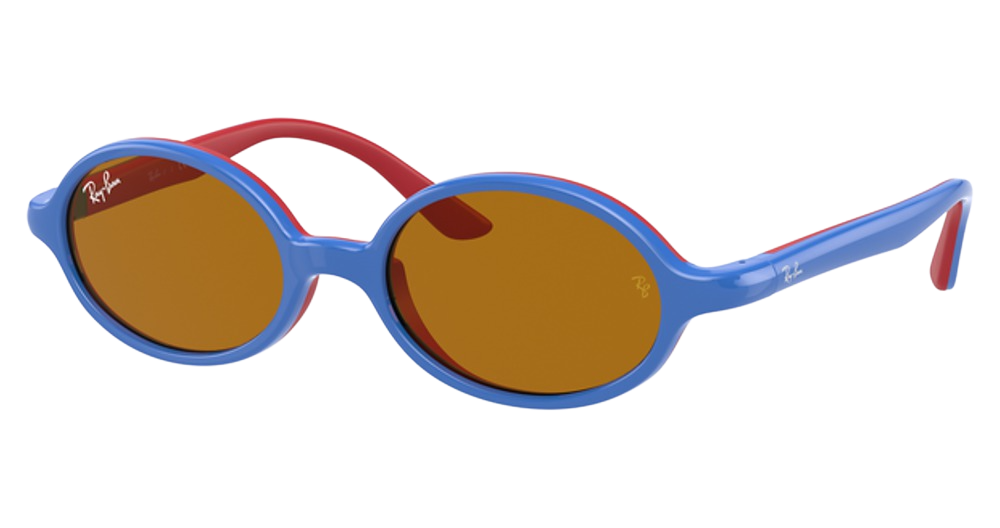 Ray-Ban RJ9145S round sunglasses in Blue on Rubber Red/Brown