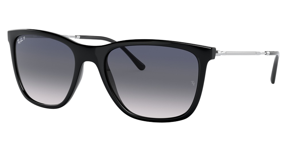 Ray-Ban RB4344 rectangle sunglasses in Black/Blue Gradient Blue Polarized