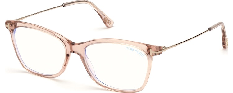 Shiny Transparent Pink, Shiny Rose Gold Temples/ Blue Block Lenses