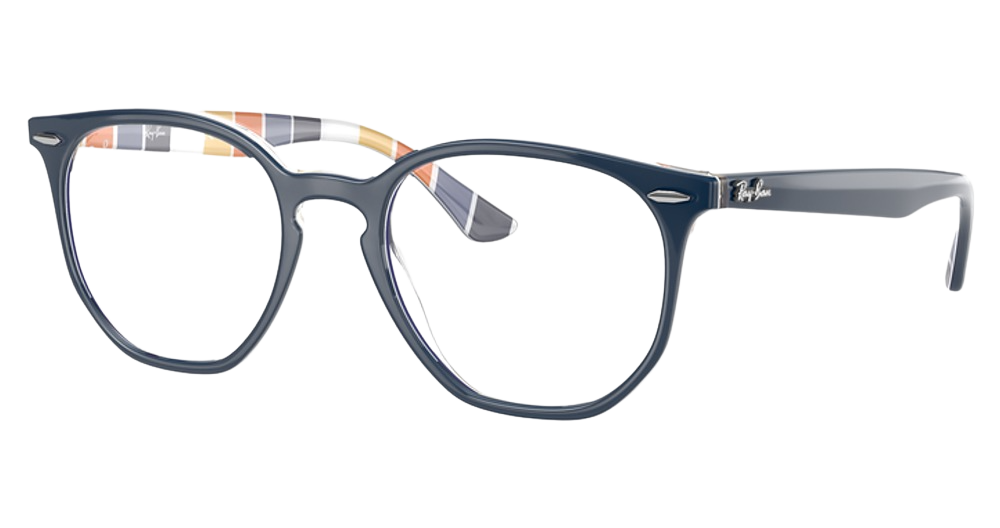 Ray-Ban RX7151 HEXAGONAL round eyeglasses in Blue on Stripes Orange/B