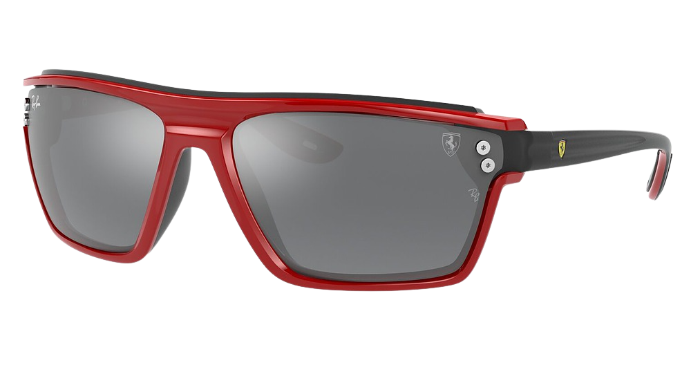 Ray-Ban RB4370M square sunglasses in Red on Rubber Black/Grey Mirror Silver