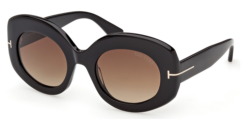 Tom Ford FT1346 round sunglasses in Shiny Black/Gradient Brown