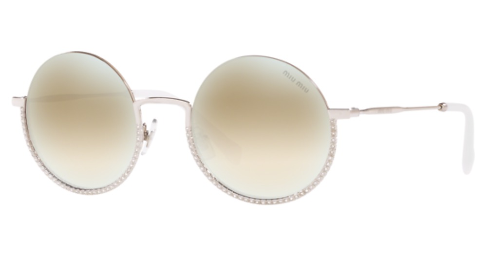 Miu Miu MU 69US round sunglasses in Silver/Gradient Beige Mirror White