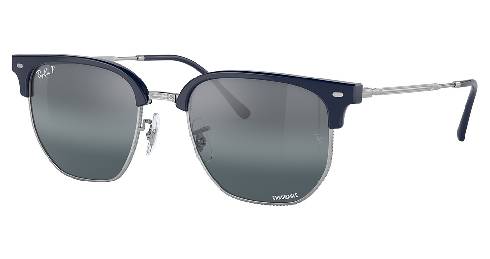 Ray-Ban RB4416F NEW CLUBMASTER round sunglasses in Dark Blue on Silver/Polarized Blue Mirror