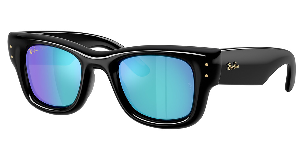 Ray-Ban RB4940 WAYFARER PUFFER square sunglasses in Black/Light Green Mirror Blue