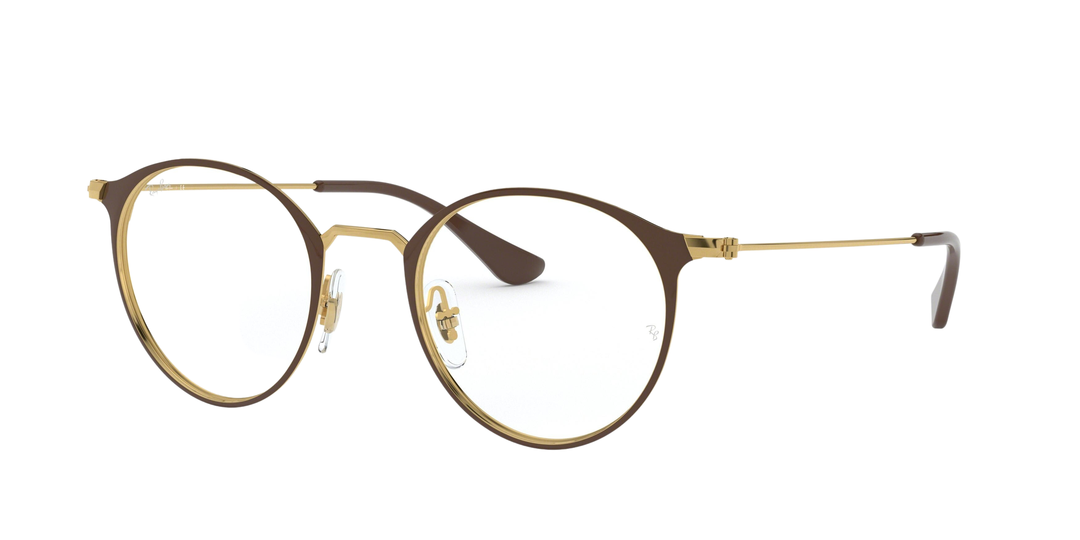 Ray-Ban RX6378F round eyeglasses in Gold/Shiny Brown