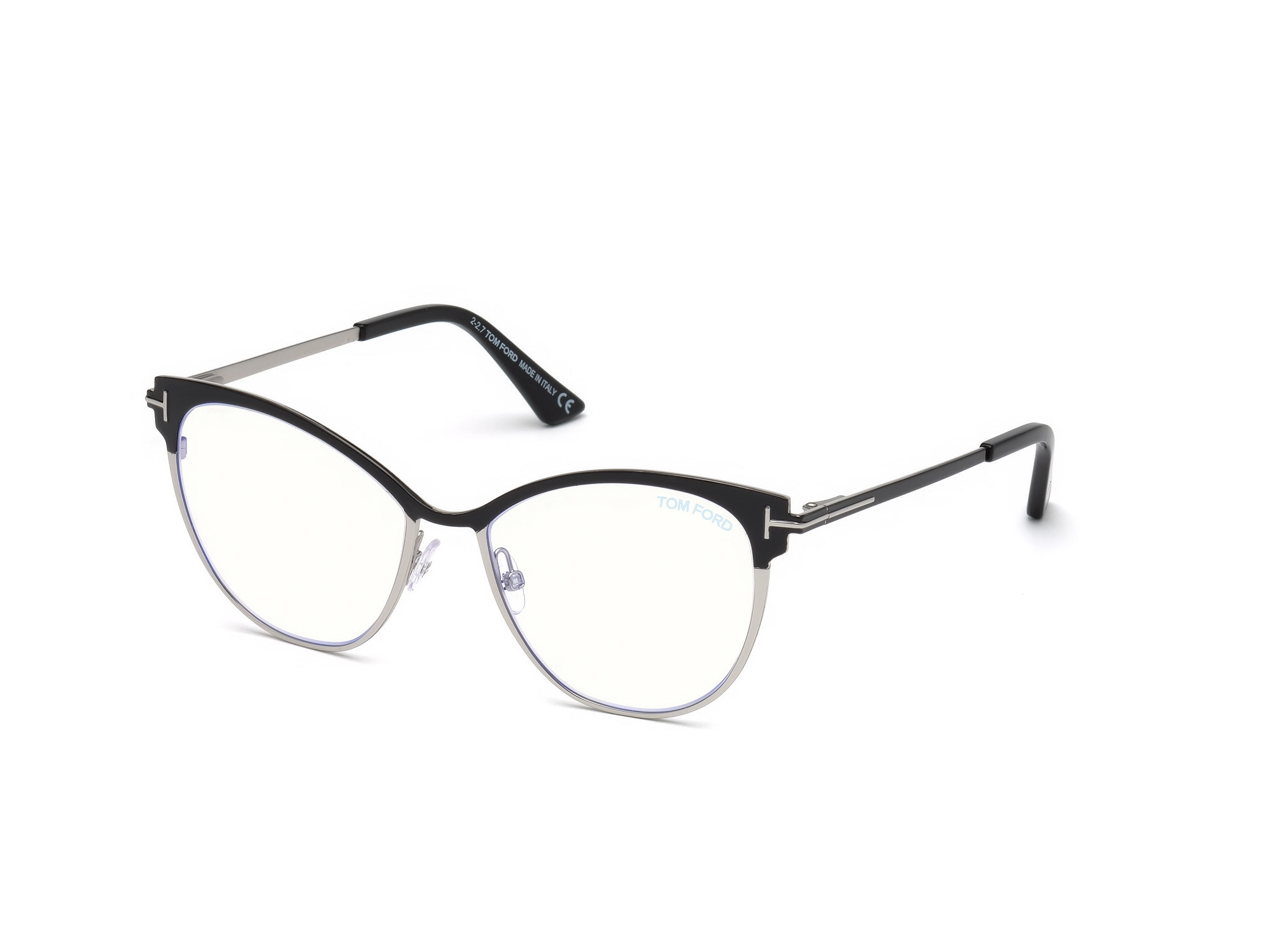 Tom Ford FT5530-B cateye eyeglasses in Black W. Palladium Rims, Inner