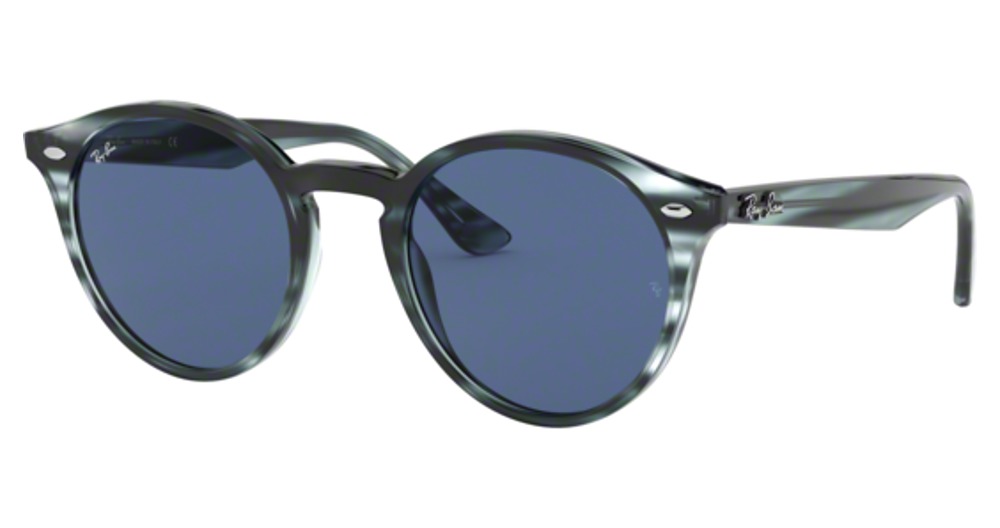 Ray-Ban RB2180 round sunglasses in Striped Blue Havana/Dark Blue
