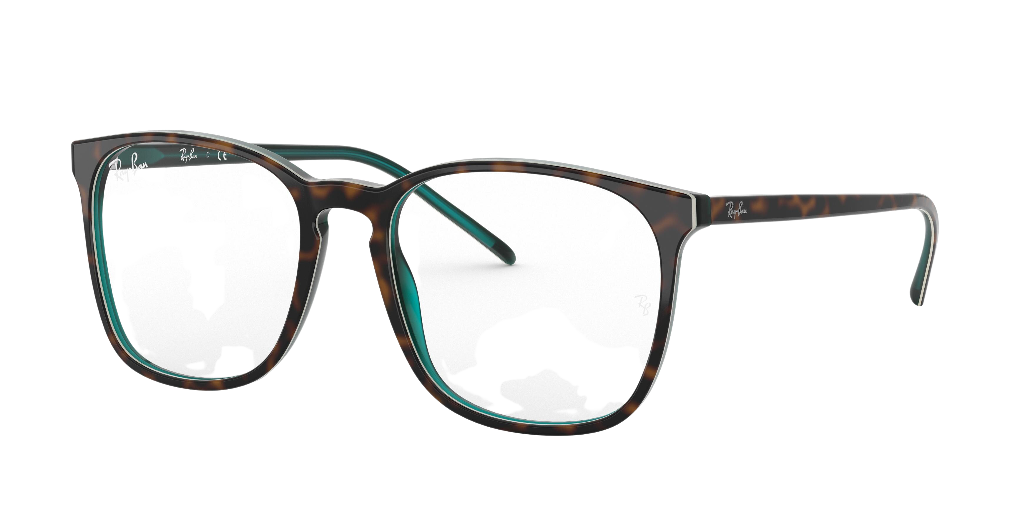 Ray-Ban RX5387 square eyeglasses in Top Brown Oh Havana Green Tras