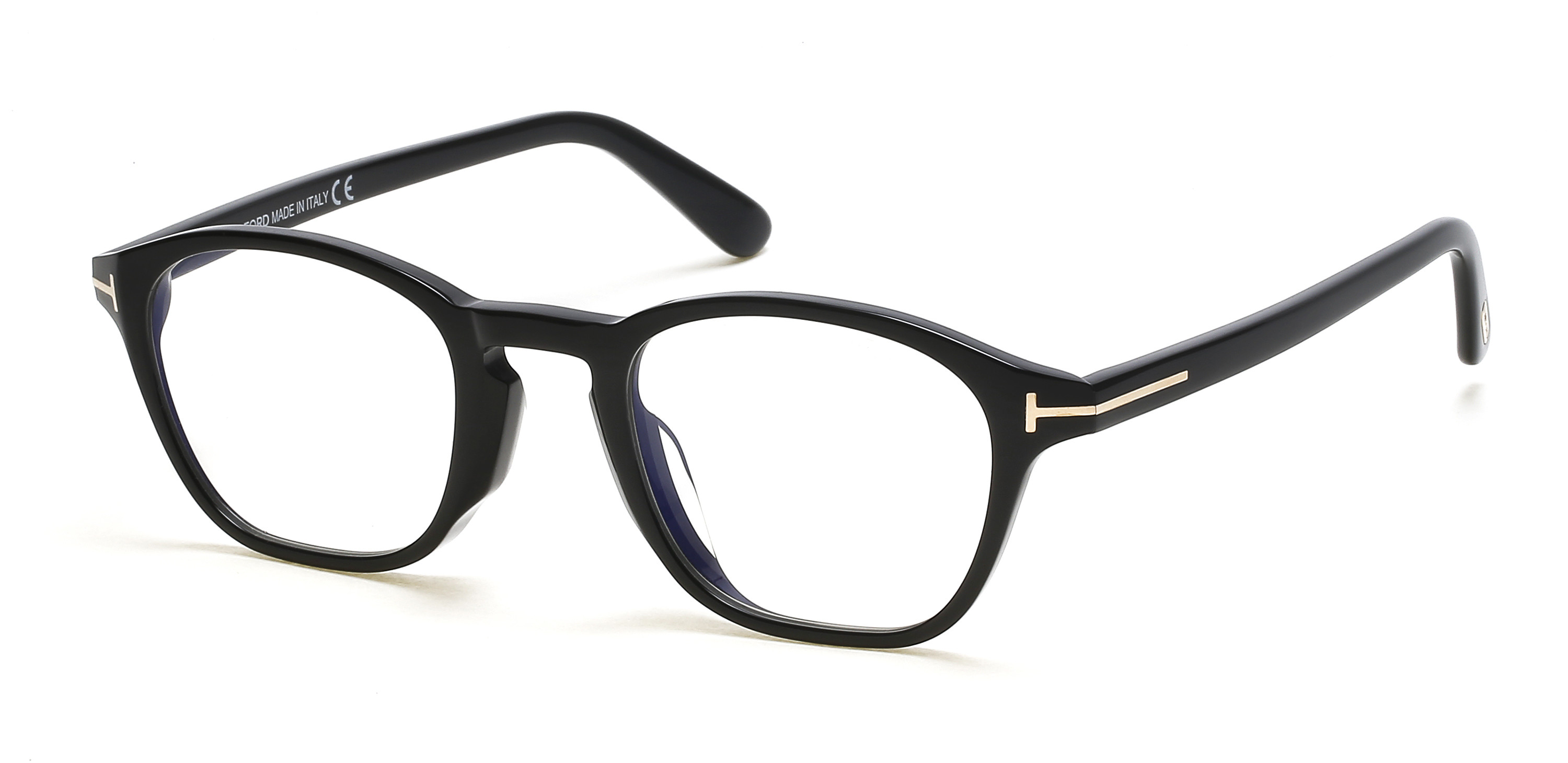 Tom Ford FT5591-D-B square eyeglasses in Shiny Black, Rose Gold "T" Logo