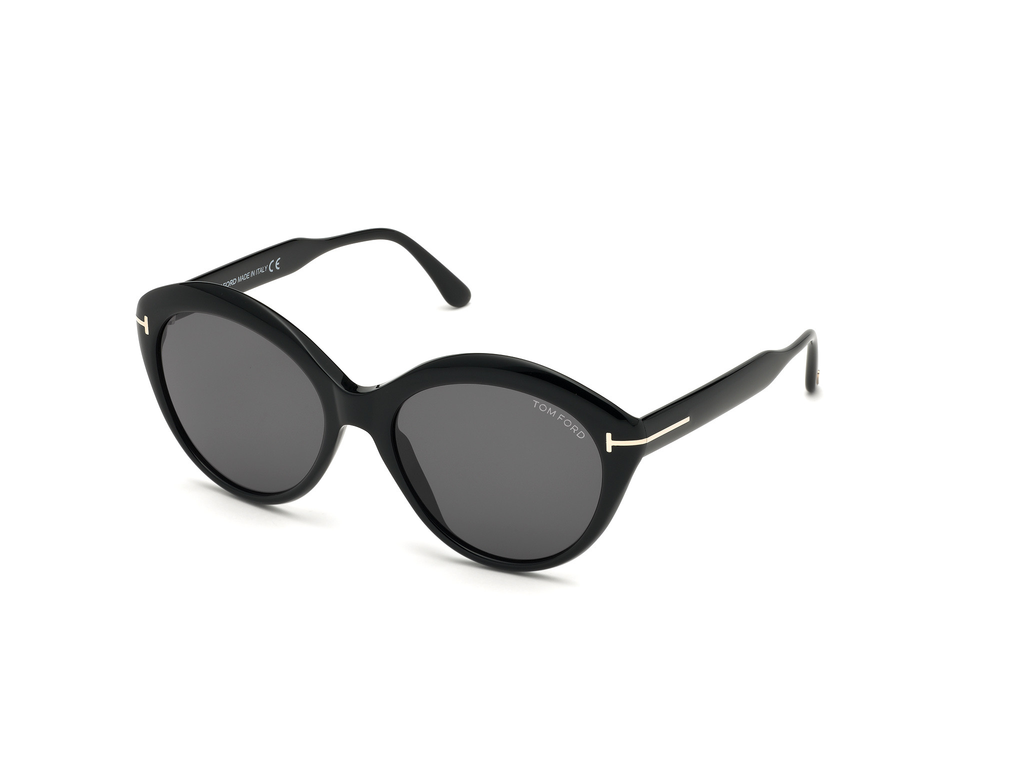 Tom Ford FT0763-F Maxine round sunglasses in Shiny Black/Polarized Gradient Smoke Lenses