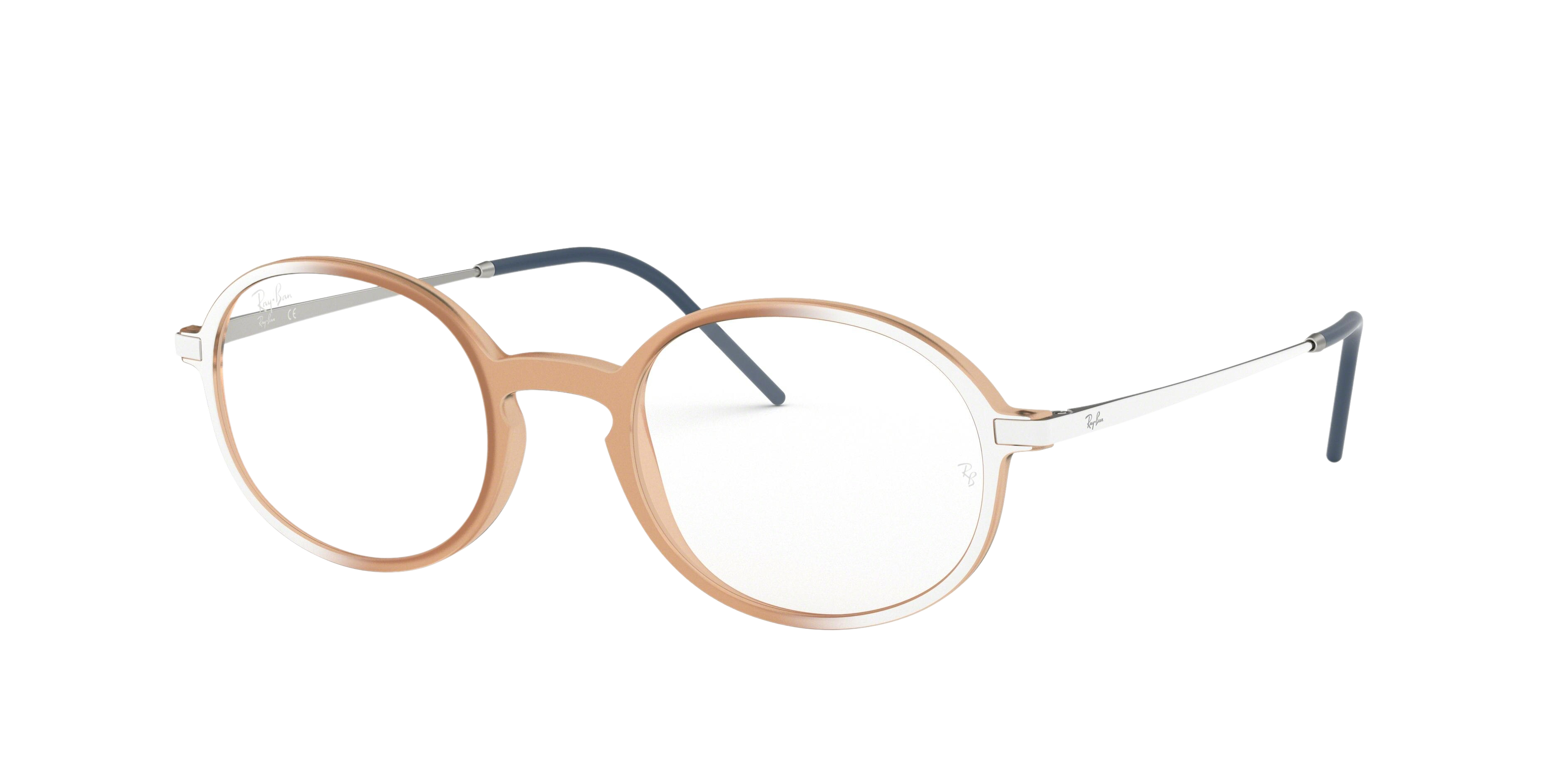 Ray-Ban RX7153 round eyeglasses in Rubber Light Pink on White Grey