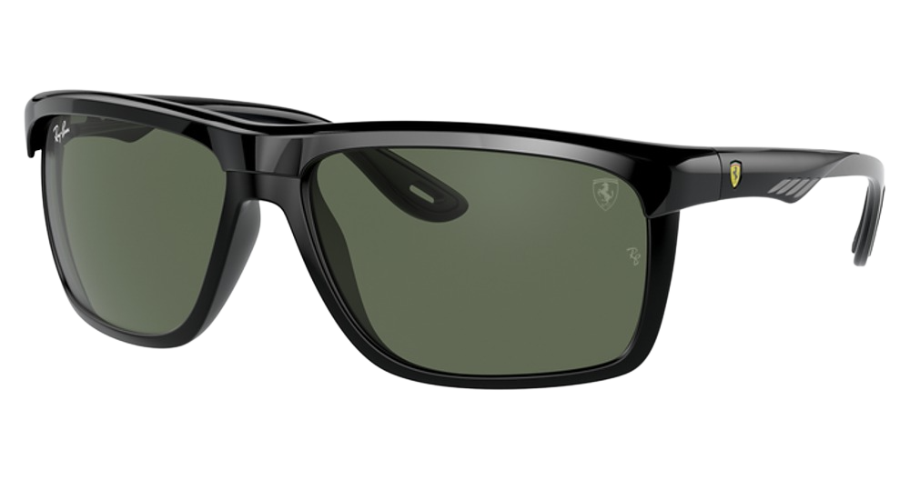 Ray-Ban RB4363M rectangle sunglasses in Black on Matte Black/Dark Green